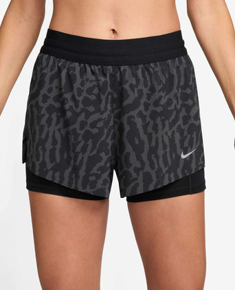 Swift Dri-FIT 2-in-1 Printed Running Shorts - Black/Reflective Silver