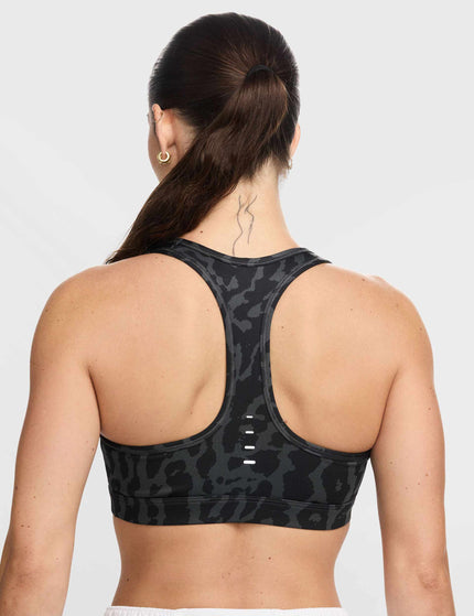 Nike Swoosh Medium Support Printed Sports Bra - Black/Reflective Silverimages2- The Sports Edit