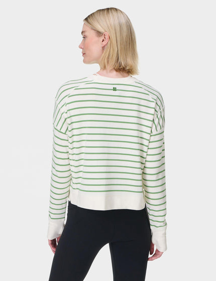 Sweaty Betty After Class Crop Sweatshirt - Lilywhite Green Stripeimages2- The Sports Edit