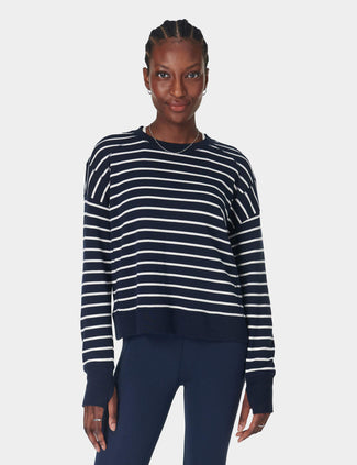 After Class Crop Sweatshirt - Navy White Stripe