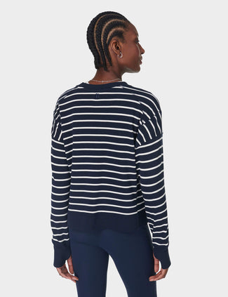 After Class Crop Sweatshirt - Navy White Stripe