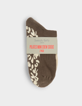Animal Print Mini Pilates Crew Gripper 2 Pack - Khaki Brown/Pebble Beige