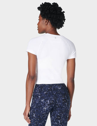 Athlete Crop Seamless Workout Tee White