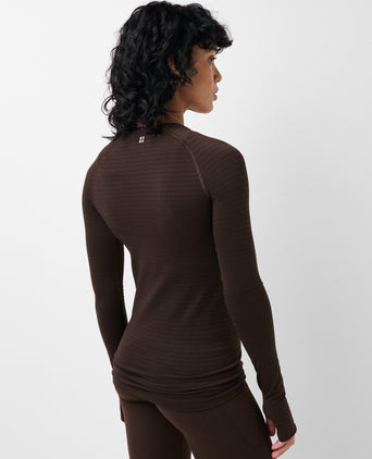 Athlete Textured Stripe Long Sleeve Top - Espresso Brown