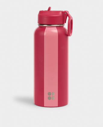 Keep It Chill Straw Water Bottle 950ml - Melrose Pink/Crimson Red Stripe