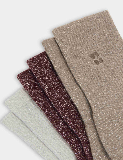 Sweaty Betty Lurex Crew Socks 3 Pack - Taupe Beige/Malbec Red/Lily Whiteimages3- The Sports Edit