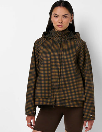 Motion Waterproof Cropped Parka - Brown Mini Check Print