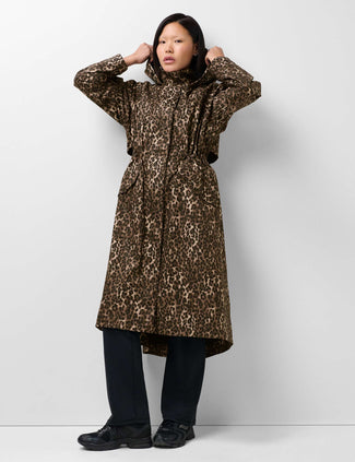 Motion Waterproof Longline Parka - Brown Ink Leopard Print