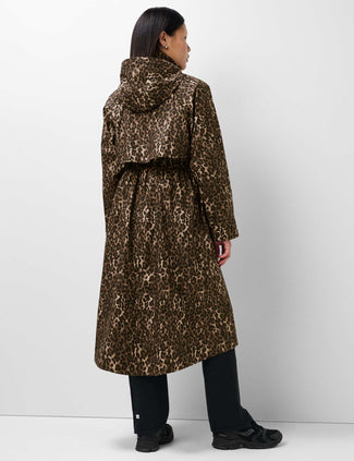 Motion Waterproof Longline Parka - Brown Ink Leopard Print