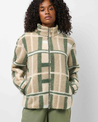 Plush Fleece Contrast Zip Up - Beige Macro SB Check Print