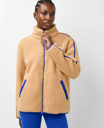 Plush Fleece Contrast Zip Up - Desert Beige/Prussian Blue