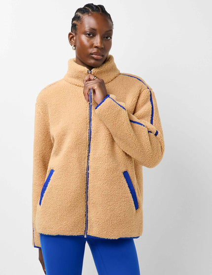 Plush Fleece Contrast Zip Up - Desert Beige/Prussian Blue