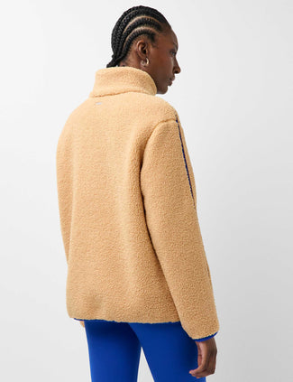 Plush Fleece Contrast Zip Up - Desert Beige/Prussian Blue
