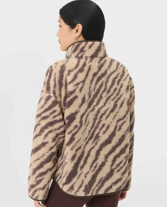 Plush Half Zip Fleece - Beige Linear Texture Print
