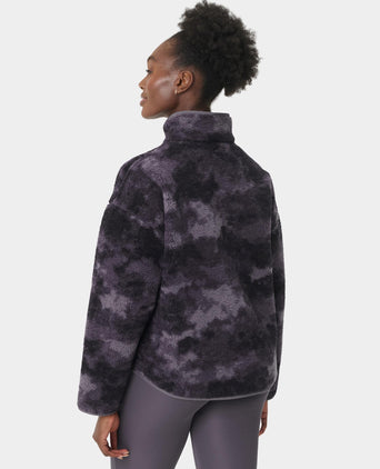 Plush Half Zip Fleece - Grey Moon Texture Print