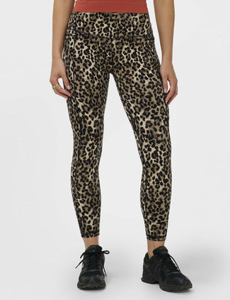 Power 7/8 Piping Workout Leggings - Brown Ink Leopard Print