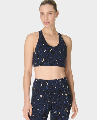 Power Racer Bra - Blue Abstract Leopard Print