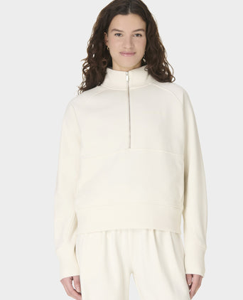 Revive Rib Mix Half Zip Sweatshirt - Lily White