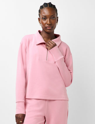 Sand Wash Half Zip Crop Sweatshirt - Deco Pink