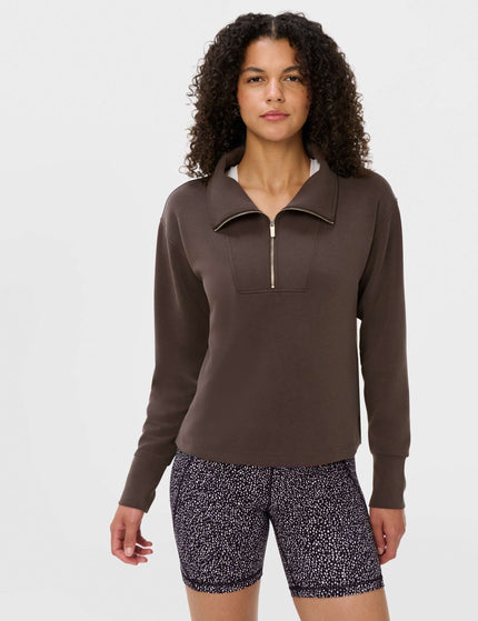 Sand Wash Half Zip Crop Sweatshirt - Espresso Brown
