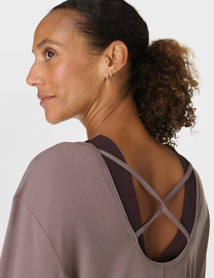 Sweaty Betty Soft Flow Strappy Back Boxy Long Sleeve Top - Grounded Brownimages3- The Sports Edit