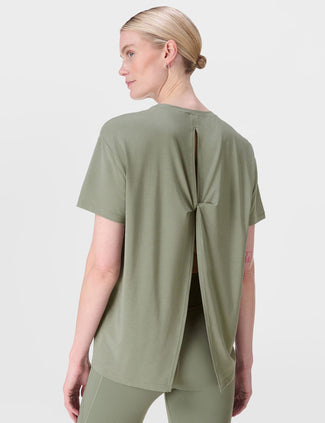 Soft Flow Studio Wrap Back T-Shirt - Willow Green