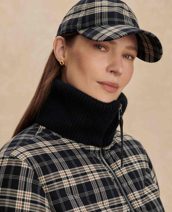 Aliha Soft Flannel Cap - Navy/Sandshell Check