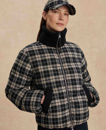 Bryony Short Puffer Jacket - Navy Check