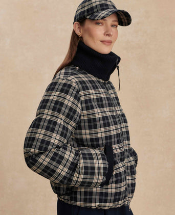 Bryony Short Puffer Jacket - Navy Check