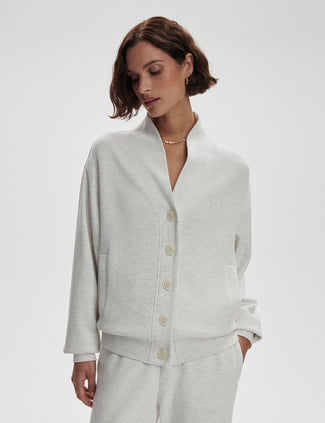 Celeste Button Through Sweat - Ivory Marl