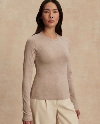 Edna Long Sleeve Fitted Tee - Taupe Marl