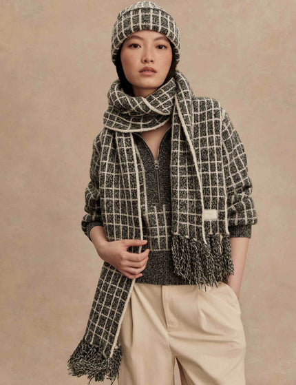 Varley Lindsey Check Knit Scarf - Charcoal Marlimages2- The Sports Edit