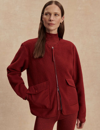 Marina Collarless Fleece - Red Dahlia