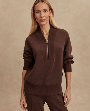 Sally Half Zip Sweat - Coffee Bean Marl