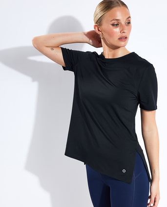 Scoop Neck Mesh Back T-shirt - Black